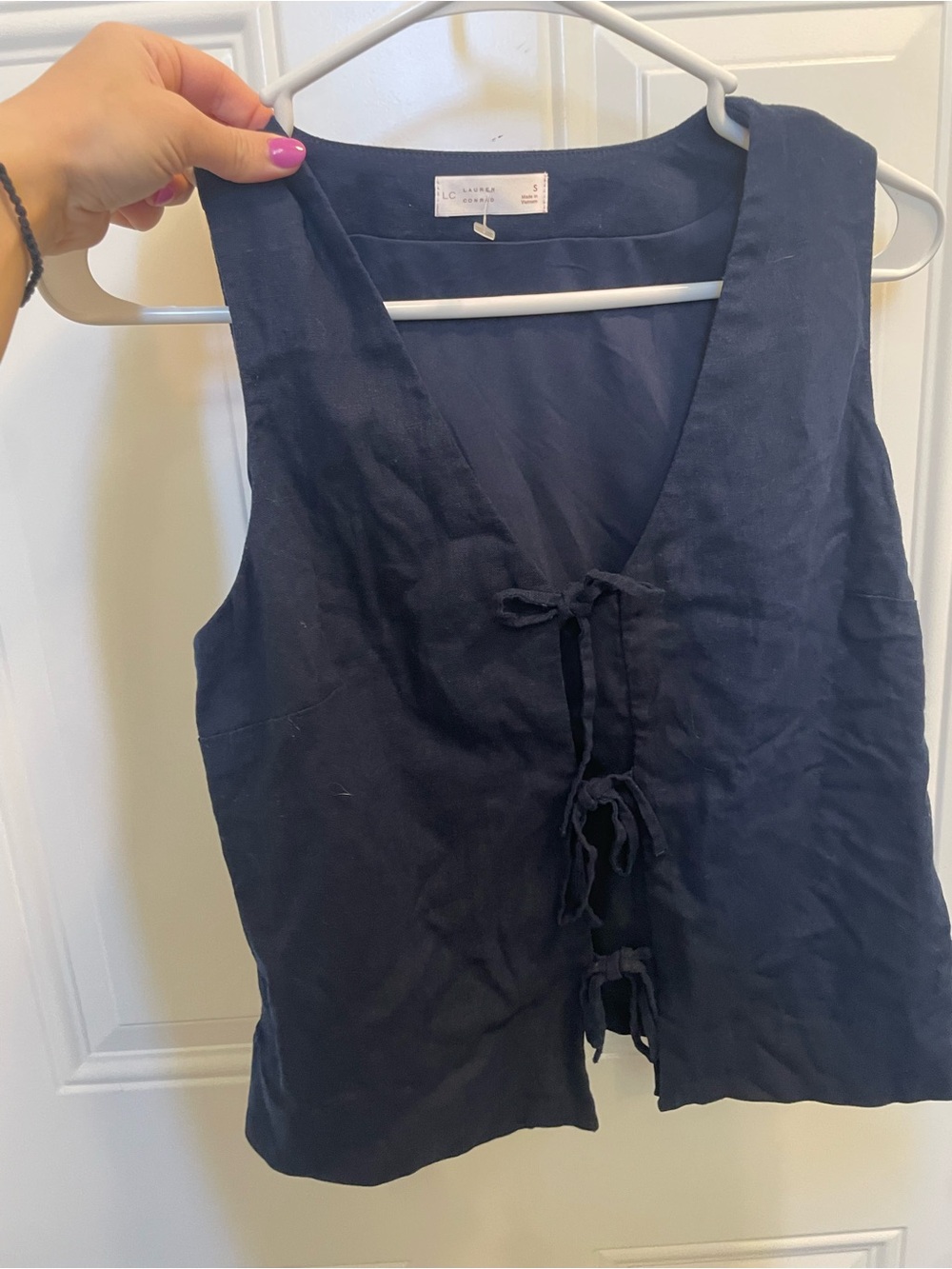 LC Lauren Conrad Womens Navy Linen Tie-Front Sleeveless Tunic